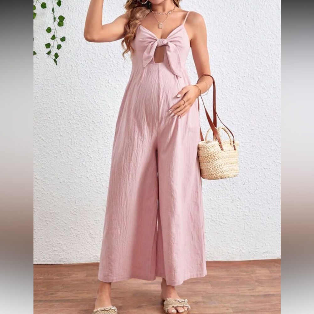 NWOT SHEIN Pink Linen Maternity Jumpsuit Size Large